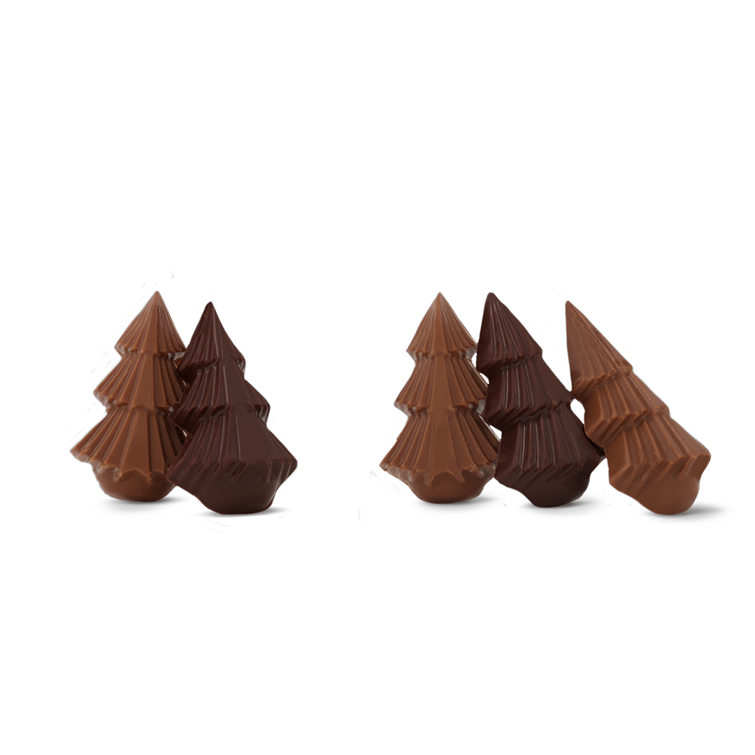 Solid chocolate and caramel spruce trees from the Enchanted Forest.