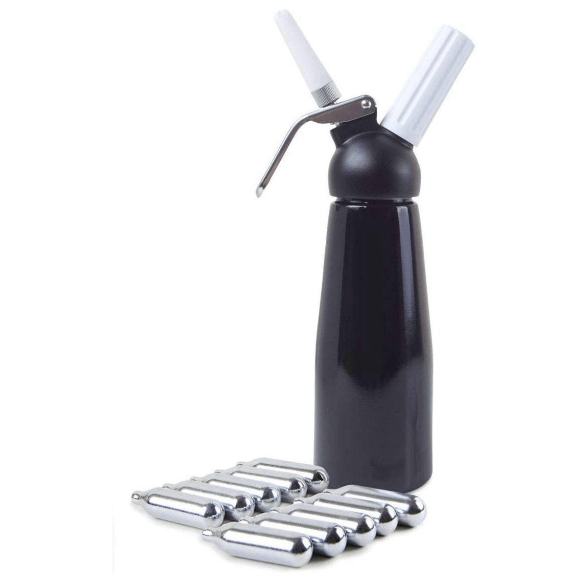 ICO Black Aluminum Whipped Cream Maker Dispenser (1 Pint/0.5L) - Hotel Chocolat - with 10 chargers - Impeccable-O - Whipper- Color