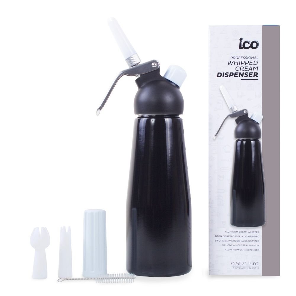 ICO Black Aluminum Whipped Cream Maker Dispenser (1 Pint/0.5L) - Hotel Chocolat - without Chargers - Impeccable-O - Whipper- Color