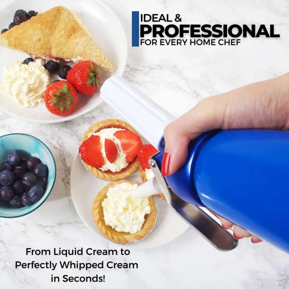 ICO Blue Aluminum Whipped Cream Maker Dispenser (1 Pint/0.5L) - Hotel Chocolat - without Chargers - Impeccable-O - Whipper- Color