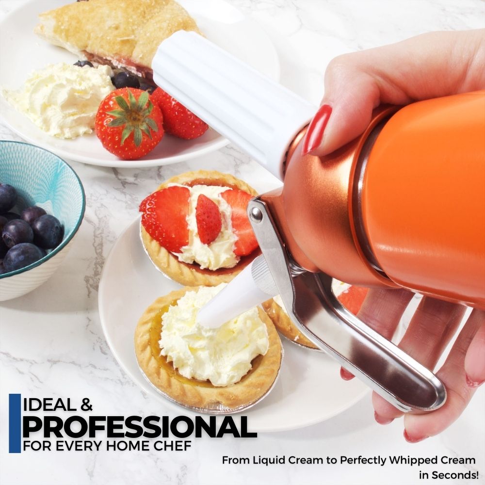 ICO Orange Aluminum Whipped Cream Maker Dispenser (1 Pint/0.5L) - Hotel Chocolat - without Chargers - Impeccable-O - Whipper- Color