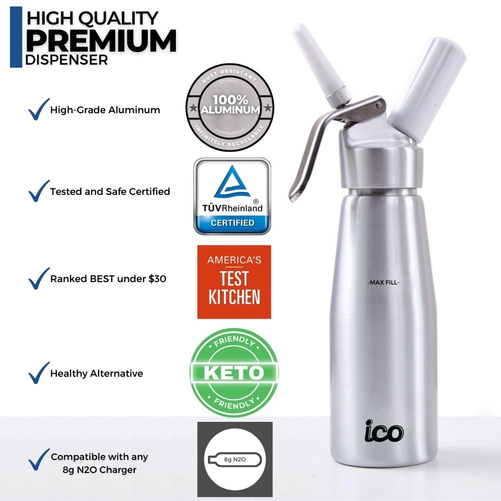 ICO Professional Aluminum Whipped Cream Maker Dispenser (1 Pint/0.5L)